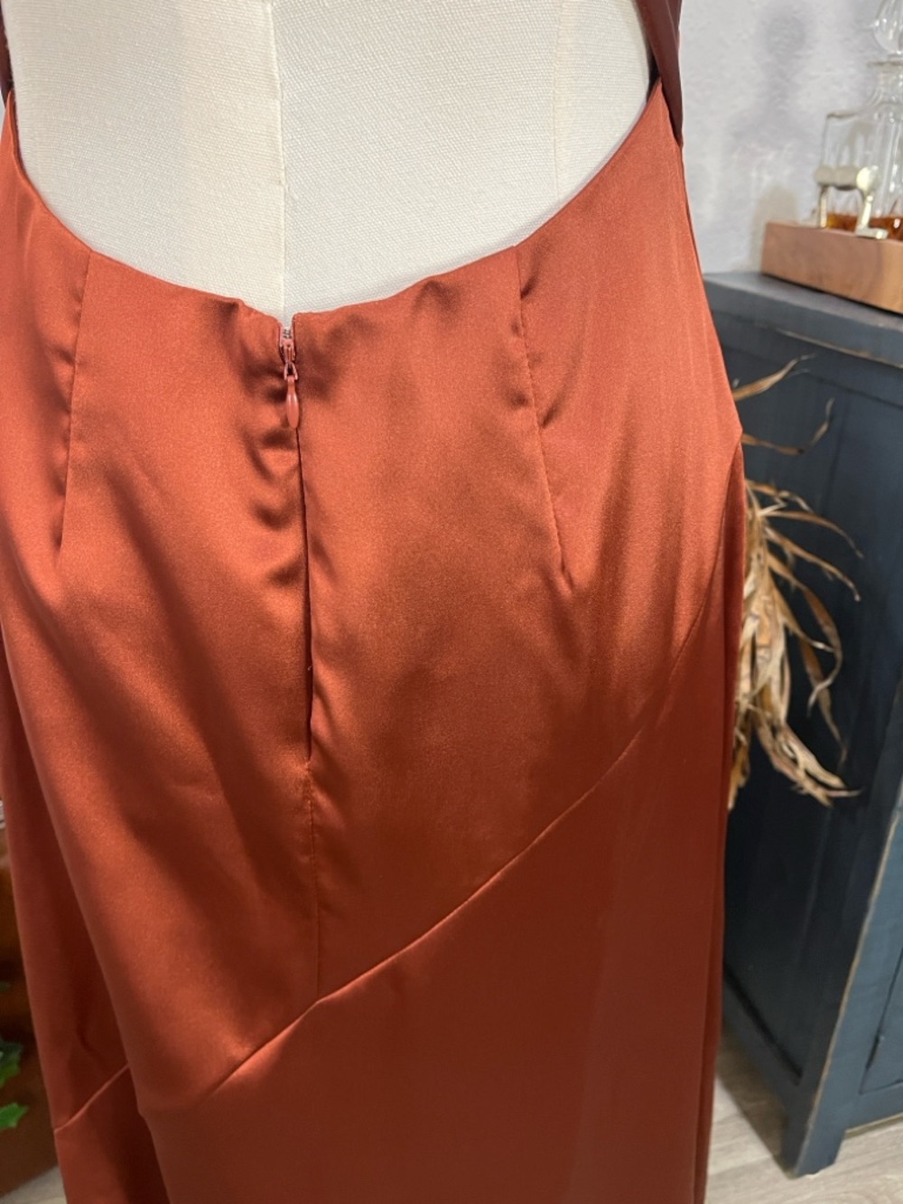 Lulu’s Satin V-Neck Slip Gown in Copper Brown NWT Medium - Picture 10 of 16